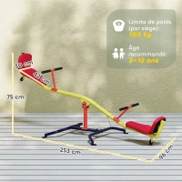 AIYAPLAY Balançoire à bascule pour enfant 3 à 12 ans, trébuchet rotatif 360°, sièges rembourrés avec dossiers, multicolore(m-3)