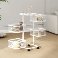 HOMCOM Resserre 4 paniers rotatifs sur roues, chariot à légumes et fruits, plateau, étagère en fil d'acier, 33x33x77cm, blanc(m-10)