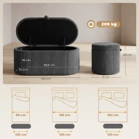 HOMCOM Storage Ottoman, Corduroy Upholstered Ottoman Storage Box with Padded Seat, 105 x 51 x 49 cm, Dark Grey(m-3)