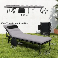 Outsunny Sonnenliege Klappbar tragbar Gartenliege mit 5-fach Verstellbar Rückenlehne gepolsterter Matratze Kopfstütze(m-3)