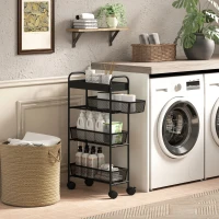 HOMCOM Chariot de rangement à 4 niveaux, desserte à roulettes, 3 paniers coulissants, panier supérieur 19 x 43,2 x 80 cm noir(m-8)