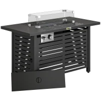 Outsunny Propane Gas Fire Pit Table, Outdoor Firepit with 43" Steel Tabletop and Lid, 50,000 BTU Pulse Ignition Fire Table w/ Stainless Steel Burner, Glass Wind Guard, and Cover(m-1)