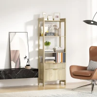 HOMCOM Bibliothèque haute, meuble de rangement avec 4 étagères ouvertes et 2 tiroirs cannelés, 60 x 30 x 160 cm, bois naturel(m-8)