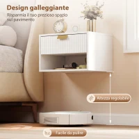 HOMCOM Set di 2 Comodini Sospesi con Cassetto Decorato e Mensola Aperta, Bianco(m-5)