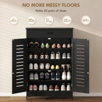 HOMCOM Shoe Cabinet with Louvered Doors, Modern Shoe Storage Cabinet with Drawer and Adjustable Shelves, Black(m-4)