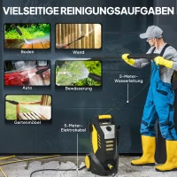 Outsunny Hochdruckreiniger mit Aluminiumpumpe 135 bar Maximaldruck 1800W Leistung 540 L/h 5m Schlauch verstellbare Düse & Griffe(m-9)