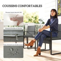 Outsunny Salon de jardin extérieur en résine tressée 2 personnes, table de jardin avec 2 chaises, plateau en verre trempé, noir(m-6)