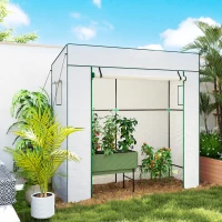 Outsunny Serre de jardin murale adossée avec 1 porte enroulable, bâche PE renforcée, 2 fenêtres, dim. 196L x 77l x 197/178H cm(m-6)
