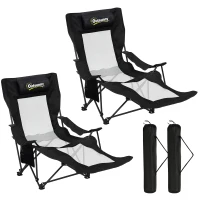 Outsunny Ensemble de 2 Chaises Pliantes de Camping Inclinables avec Repose-pieds Amovible Appuie-tête Porte-gobelet et Housse Noir(m-6)
