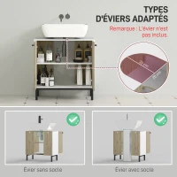 kleankin Modern under-sink cabinet metal base double door 60 x 30 x 60 cm - white and wood color(m-4)