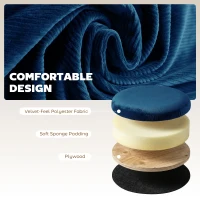 HOMCOM Storage Ottoman Modern Velvet Round Foot Stool for Living Room Bedroom 45 cm Blue(m-6)