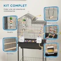 PawHut Cage à oiseaux sur roues 46 x 36 x 120 cm 2 mangeoires 2 perchoirs étagère cage pour perruche calopsitte conure pinson canaris(m-4)