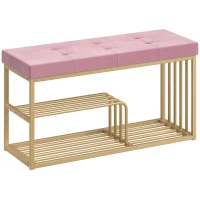 HOMCOM Bench and Shoe Storage, Tufted Shoe Storage Bench with Velvet Seat Cushion Gold Steel Frame for Entryway, Pink(m-1)
