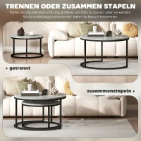 HOMCOM Modernes Kaffeetisch 2er-Set, Stapelbare Beistelltische mit Metallgestell für Wohnzimmer, Schlafzimmer, Büro, Grau(m-5)