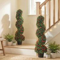 HOMCOM Artificial Rose Spiral Topiary Tree Set of 2, Indoor Outdoor Fake Plants with 630 Leaves, 90cm(m-2)
