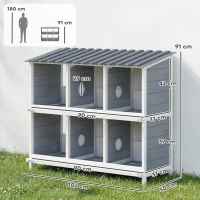 PawHut Nido de puesta para gallinas, nido elevado de madera con 6 compartimentos y 4 perchas para establo de pequeños animales 102 x 50 x 91 cm, Gris(m-3)