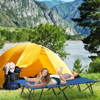 Outsunny Lit de camp pliable double 2 personnes jusqu'à 136 kg 193 x 125 x 40 cm polyester Oxford métal bleu(m-10)