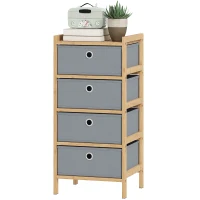 HOMCOM Chest of Drawers, 4 Fabric Drawers Narrow Dresser with Bamboo Frame, Light Grey(m-11)