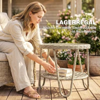 Outsunny Beistelltisch aus Polyrattan 2-stöckiger Kaffeetisch mit Ablage Glasplatte verstellbaren Füßen 65 x 65 x 50 cm Gelb(m-4)