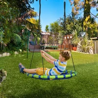 Outsunny Altalena per Bambini da 3-8 Anni da Giardino Ø100cm e Corde Regolabili, Blu(m-2)