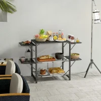 Outsunny Table de cuisine de camping pliante, acier et aluminium, sac de transport, 2 tablettes , 2 étagères et porte-gobelets(m-10)