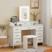 HOMCOM Multi-Storage Elegant Dressing Table, with LED Mirror - White(m-9)