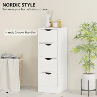 HOMCOM 4-Drawer Bathroom Cabinet, Freestanding Narrow Storage Cabinet with Groove Handles for Small Spaces, White(m-6)