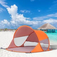 Outsunny Abri de plage tente de plage pliable pop-up automatique instantané protection UV fenêtre arrière orange(m-10)