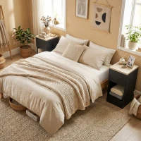 HOMCOM Set of Two Modern Storage Bedside Tables - Black(m-2)