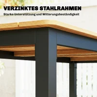 Outsunny Gartentisch 180 x 86 cm für 6-8 Personen Holztisch mit Lamellen-Tischplatte Stahlrahmen Teak(m-6)