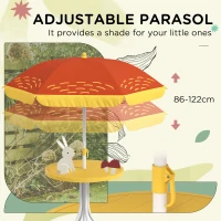 Outsunny Kids Picnic Table and Chair Set, Lion Themed Outdoor Garden Furniture w/ Foldable Chairs, Adjustable Parasol - Yellow(m-5)