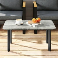 Outsunny Outdoor Garden Coffee Table, Garden Table with Slatted Wood Plastic Composite Top and Metal Frame, Grey(m-8)