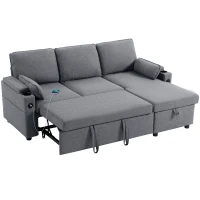 HOMCOM Corner Sofa Bed, L Shaped Sleeper Sectional Sofa with Reversible Storage Chaise, Grey(m-11)