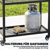 Outsunny Grillwagen 3-Etagen Servierwagen mit Arbeitsfläche verstellbar Ablagen Haken Räder 77 x 51 x 80 cm Schwarz(m-6)