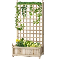 Outsunny Garden Planters with Trellis for Climbing Vines, Wood Raised Beds for Garden, Flower Pot, Indoor Outdoor, Natural(m-11)