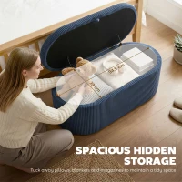 HOMCOM Storage Ottoman, Corduroy Upholstered Ottoman Storage Box with Padded Seat, 105 x 51 x 49 cm, Blue(m-4)