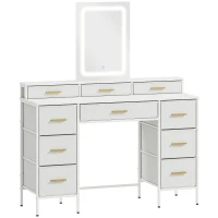 HOMCOM Multi-Storage Elegant Dressing Table, with LED Mirror - White(m-1)