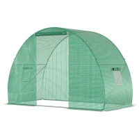 Outsunny Garden Tunnel Greenhouse winter greenhouse Floor Area 4.5 m² dim. 3L x 1.5l x 2H m Reinforced Tubular Frame Zipped Door 2 Roll-up Windows Green(m-11)