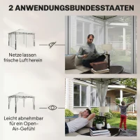 Outsunny Pavillon, 3x3,6 m wasserabweisend Stabil Gartenpavillon mit Moskitonetz, Doppeldach, für Garten, Terrasse, Schwarz(m-5)