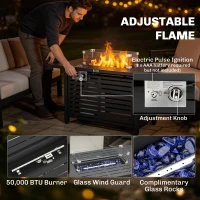 Outsunny Propane Gas Fire Pit Table, Outdoor Firepit with 43" Steel Tabletop and Lid, 50,000 BTU Pulse Ignition Fire Table w/ Stainless Steel Burner, Glass Wind Guard, and Cover(m-5)