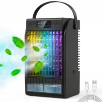 HOMCOM Portable Air Conditioner, 4-in-1 Mini Air Cooler with 4 Wind Speed, 2 Cool Mist, RGB 7 LED Light, Black(m-10)