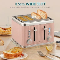 HOMCOM Electric Stainless Steel Kettle and Toaster Set, 3000W 1.7L UK Strix Thermostat Fast Boil Kettle Pink(m-6)