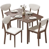 HOMCOM Set tavolo da pranzo con 4 sedie imbottite per 4 persone, Crema(m-7)