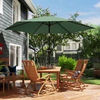 Outsunny 2.6 m Garden Parasol Umbrella with Aluminium Pole, Outdoor Patio Umbrella with Tilt and Crank, Vent, Dark Green(m-9)