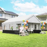 Outsunny Tenda para Festas 4x6 m, Tenda de Jardim com Paredes Removíveis, 2 Portas e Janelas UPF30+ para Casamentos, Cinzento e Branco(m-4)