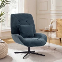 HOMCOM Accent Chair, Chenille Upholstered Swivel Armchair with Lumbar Pillow, High Back, Deep Seat and Metal Legs, Dark Green(m-2)