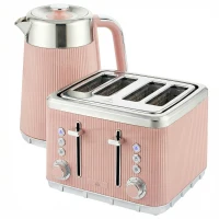 HOMCOM Electric Stainless Steel Kettle and Toaster Set, 3000W 1.7L UK Strix Thermostat Fast Boil Kettle Pink(m-1)