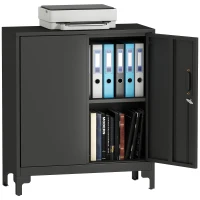 HOMCOM Lockable Metal Filing Cabinet, 2-Tier Storage Cupboard with Double Doors, Modern Office Organiser, Black(m-10)