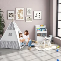 HOMCOM Indian Teepee Play Tent for Children Graphic Style - dim. 1.2L x 1.2I x 1.55H m - Closable Door Window Mat Cushion Carry Bag Included - Indoor and Outdoor Gray White(m-2)