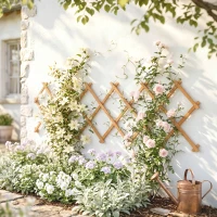 Outsunny Grilaj de grădină din lemn extensibil Suport pentru plante cățărătoare Trandafiri și viță-de-vie 180x60 cm Maro deschis(m-2)